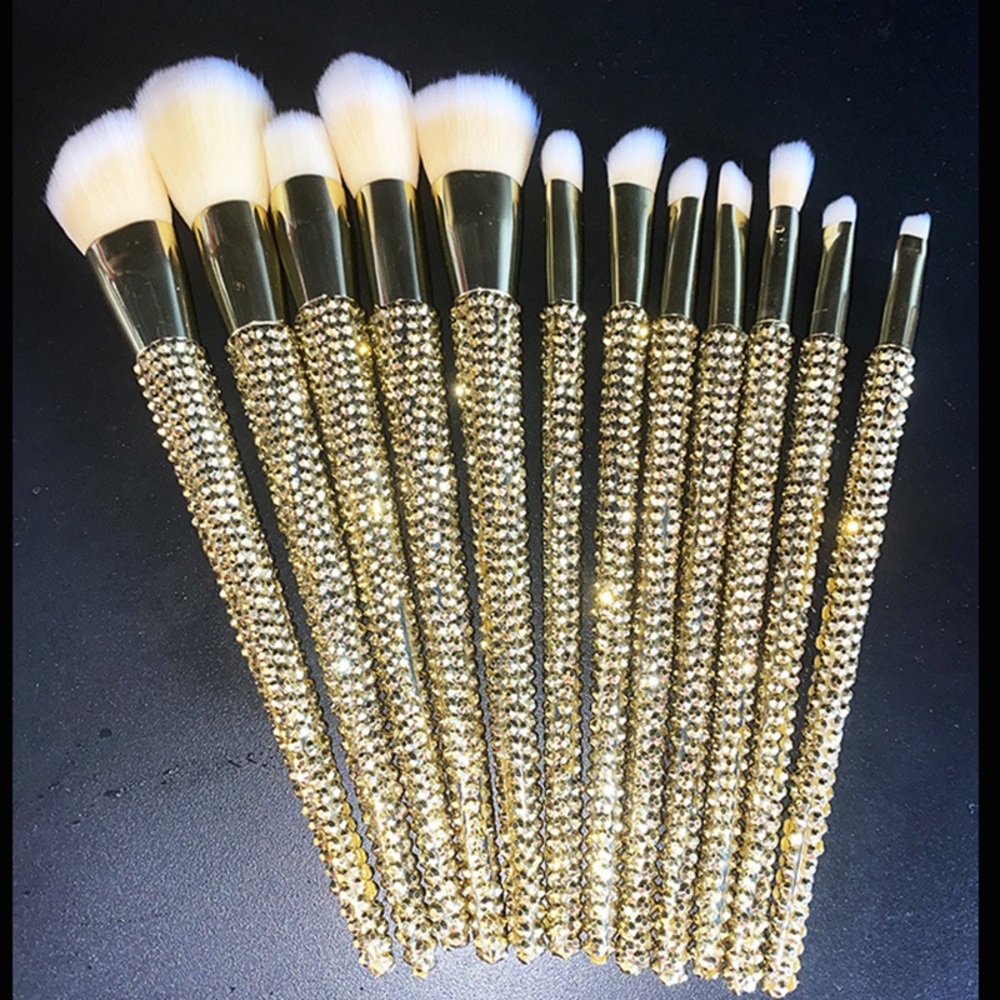 Gold Crystal Encrusted Makeup Brush Set